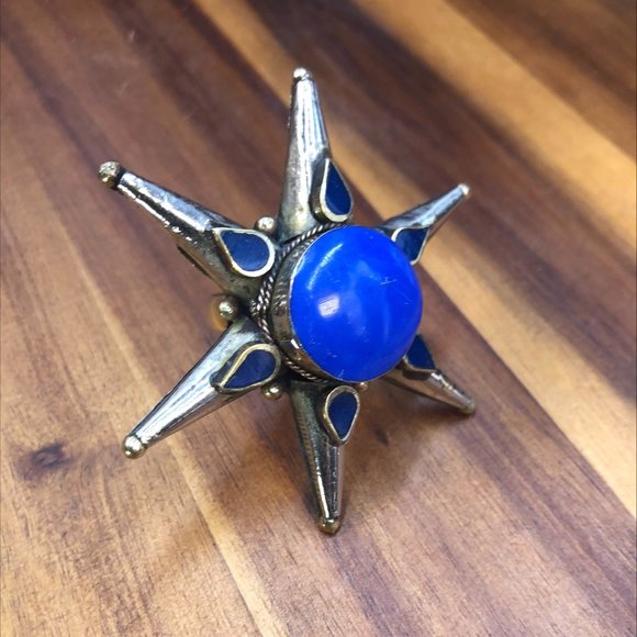 Blue Star Ring, Afghan Massive Ring, Stone Ring, Boho Ring, Vintage Ring, Kuchi - Picture 4 of 9